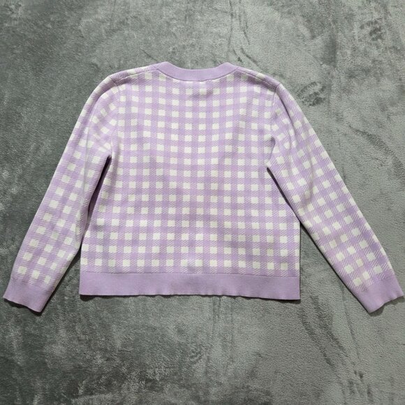 Maje Mystyle Cardigan Size 4 XL Purple White Gingham Check Preppy Sweater - Picture 10 of 14